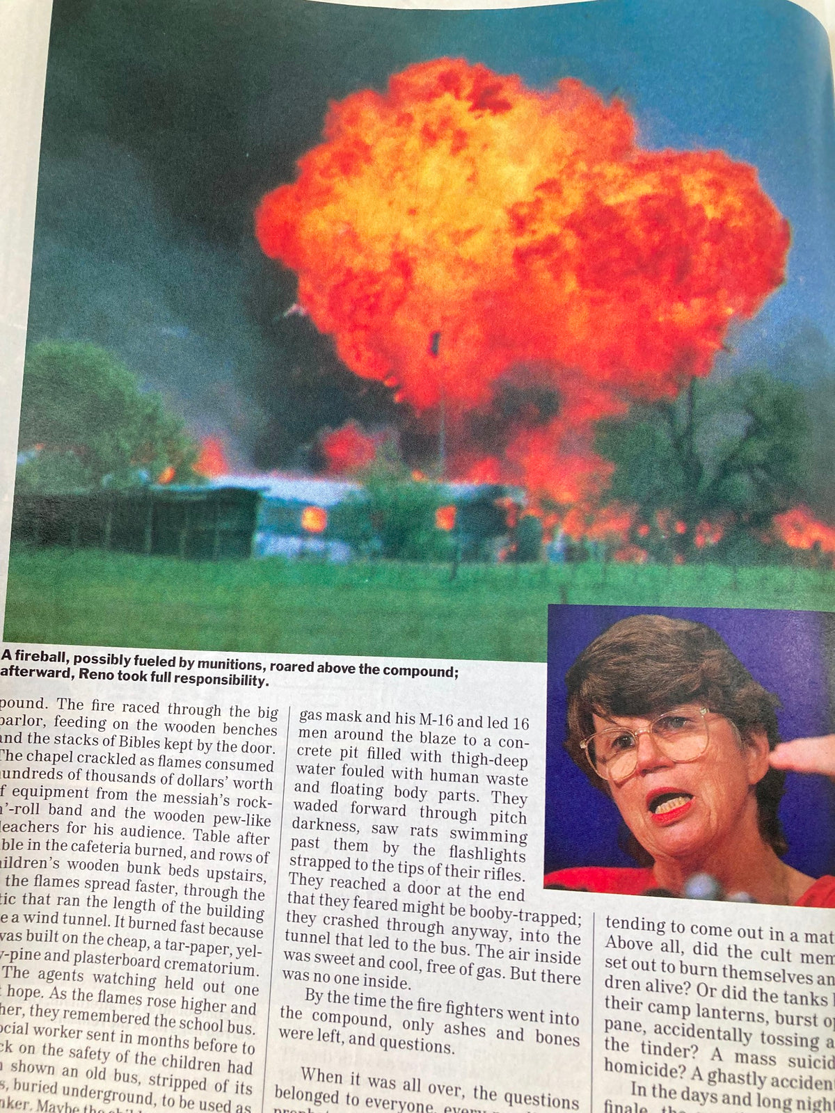 A powerful image from Time Magazine May 3 1993, capturing a massive fireball explosion, representing chaos and destruction while highlighting the emotional weight of the ongoing narrative in the coverage.