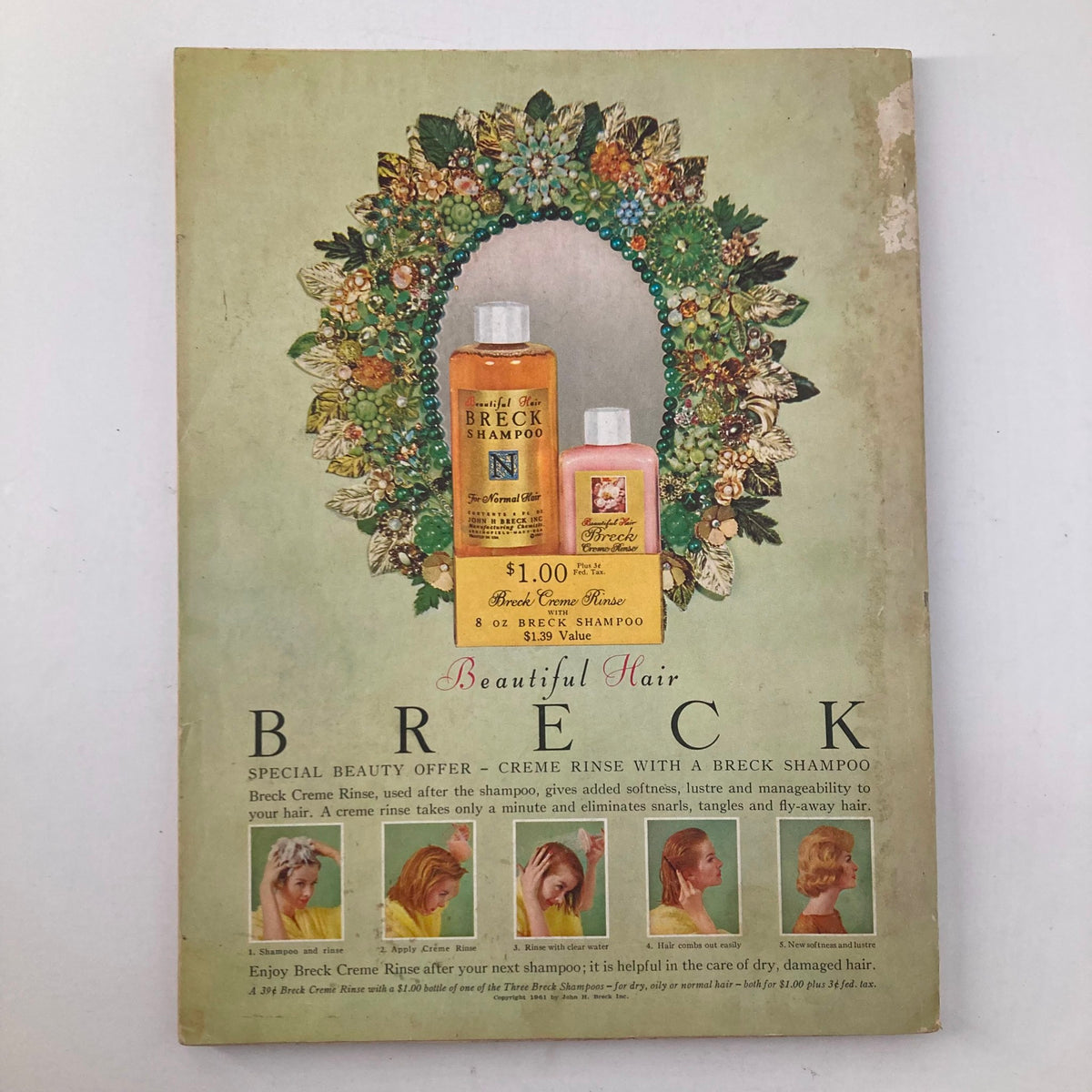 Back cover of VTG Good Housekeeping Magazine November 1961 featuring a vintage advertisement for Breck Shampoo.
