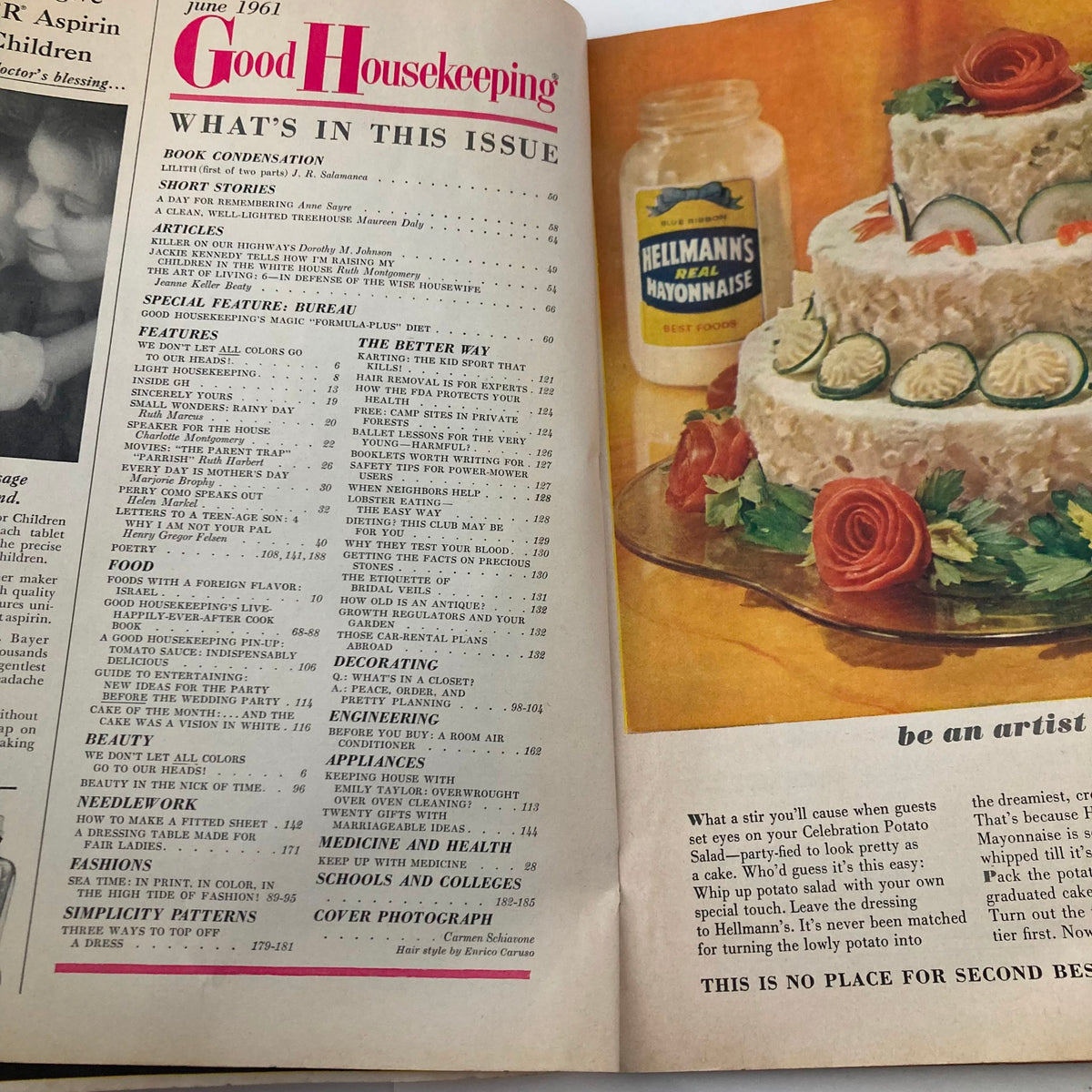 Interior page of VTG Good Housekeeping Magazine June 1961 highlighting content such as articles and recipes pertaining to home life and family health.
