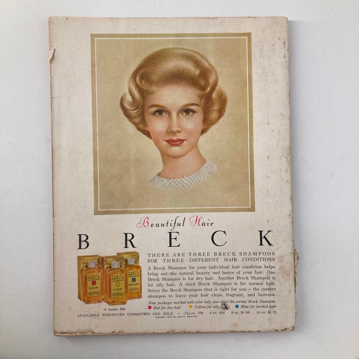 Back cover of VTG Good Housekeeping Magazine June 1961 advertising Breck Shampoo, emphasizing hair care products of the era.