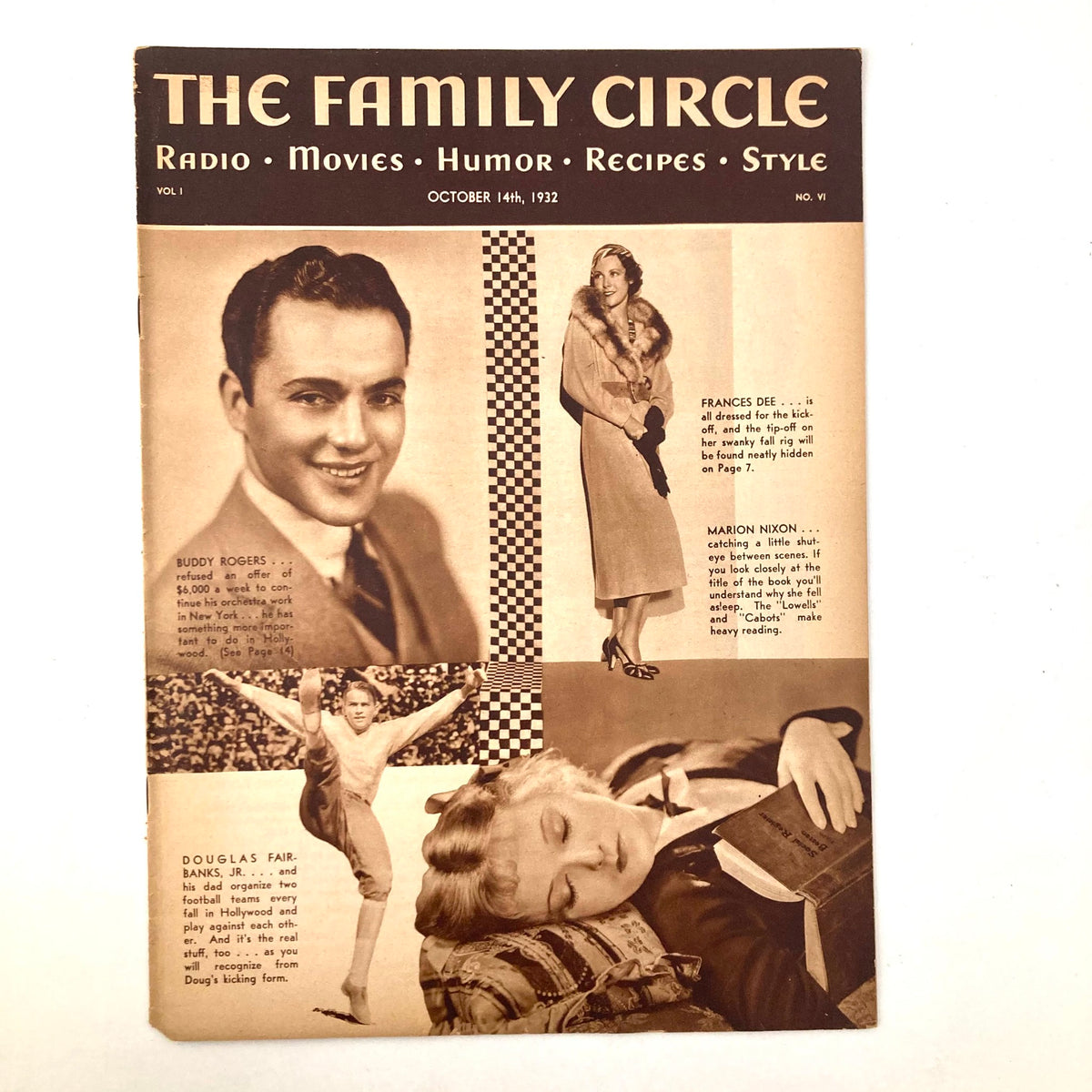 Cover of VTG The Family Circle Magazine, October 14, 1932, featuring Buddy Rogers and Frances Dee, showcasing vintage design and cultural insights of the 1930s.