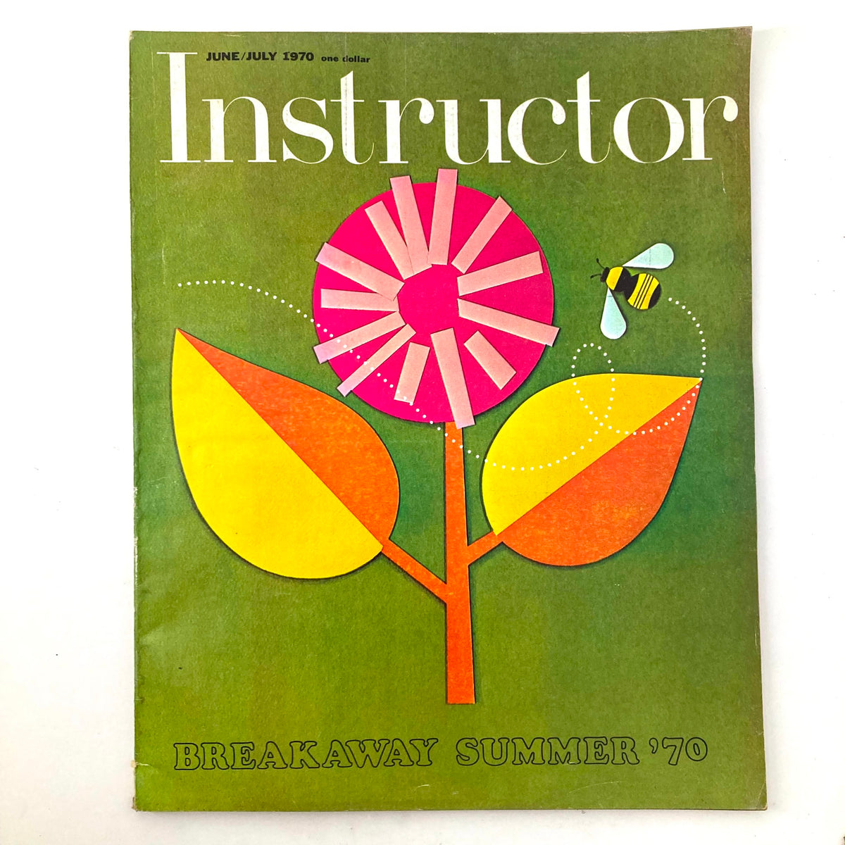 Cover of VTG Instructor Magazine June 1970 featuring colorful flower and bee illustrations, highlighting themes of creativity and outdoor education.