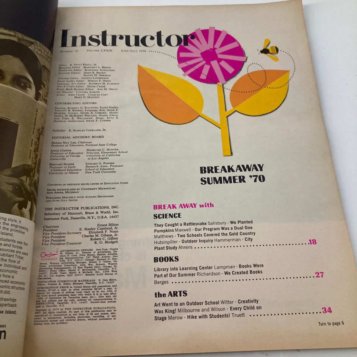 Cover page of the VTG Instructor Magazine June 1970 featuring colorful graphics on outdoor education and creativity, highlighting articles and sections for summer activities.
