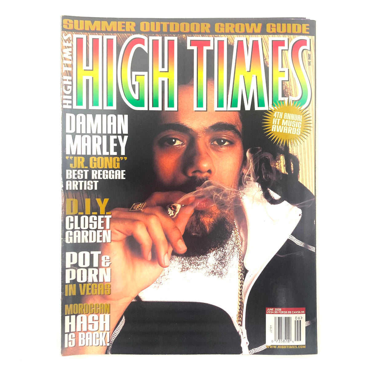High Times Magazine June 2006 featuring Damian Marley 'Jr. Gong' on the cover, highlighting him as the Best Reggae Artist, with colorful title and imagery related to cannabis culture.