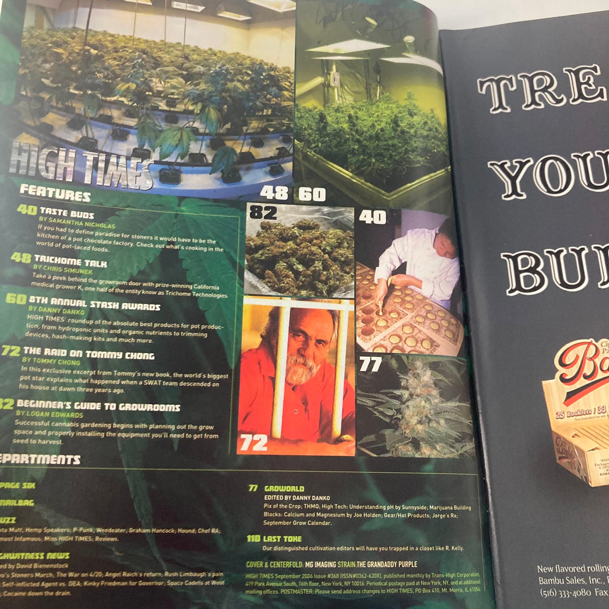 High Times Magazine September 2006 features lush green cannabis plants and expert cultivation techniques, highlighting the Grandaddy Purple strain.