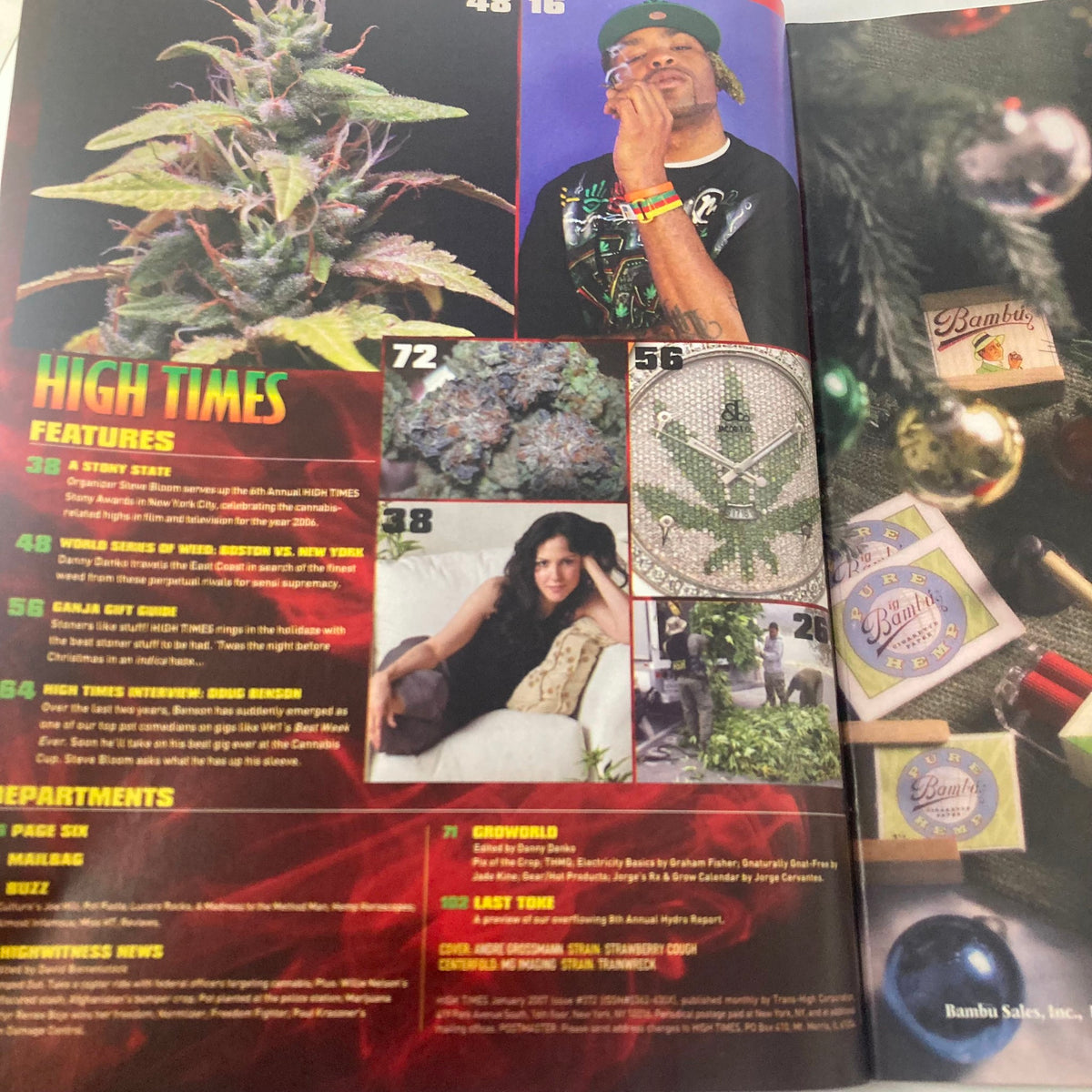Inside page of High Times Magazine January 2007 showcasing features including Battle of the Buds and high-quality cannabis images.