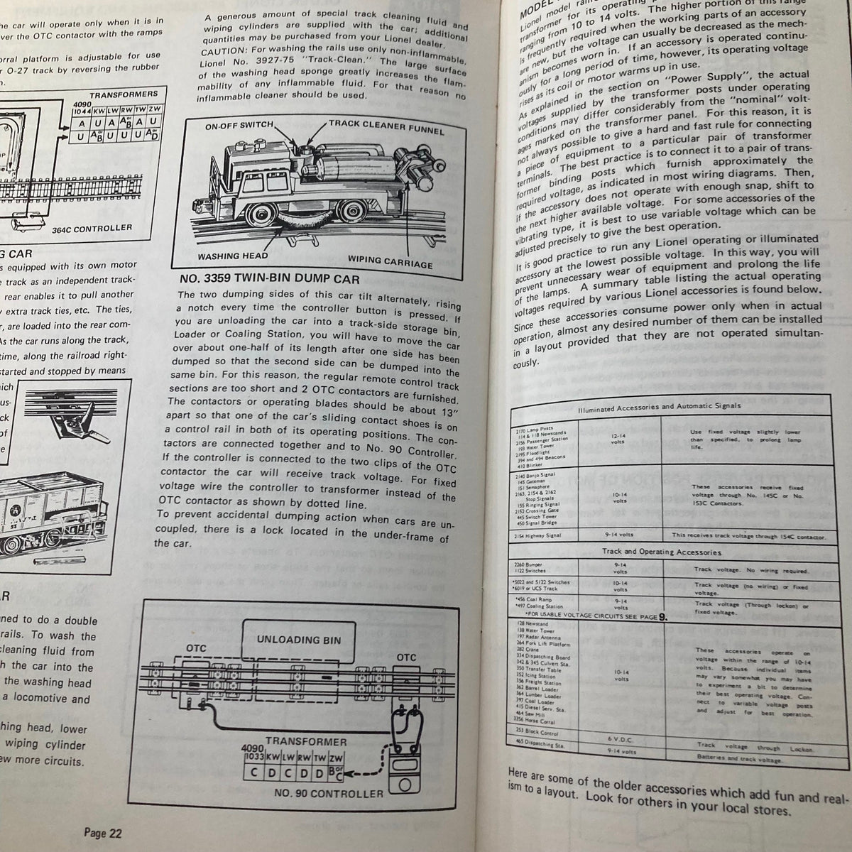 Content page of the 1975 Lionel Train Manual featuring product descriptions and accessories for setup and operation.