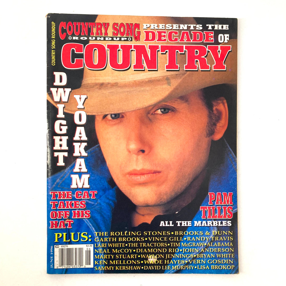 Country Song Roundup Magazine June 1996 featuring Dwight Yoakam on the cover, highlighting his article 'The Cat Takes Off His Hat' and showcasing various renowned country artists.