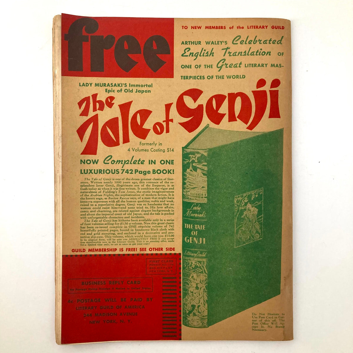 Cover page of VTG Nature Magazine December 1935, presenting an advertisement for The Tale of Genji, highlighting its complete edition with 742 pages.