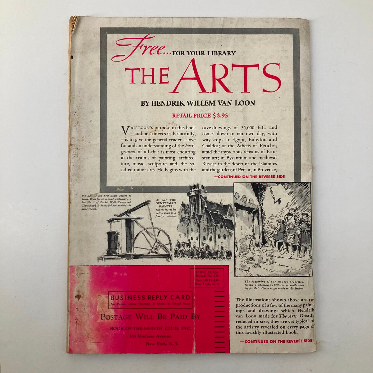 Back cover of The Grade Teacher Magazine February 1938, highlighting an advertisement for 'The Arts' book by Hendrik Willem Van Loon, with details on retail pricing.