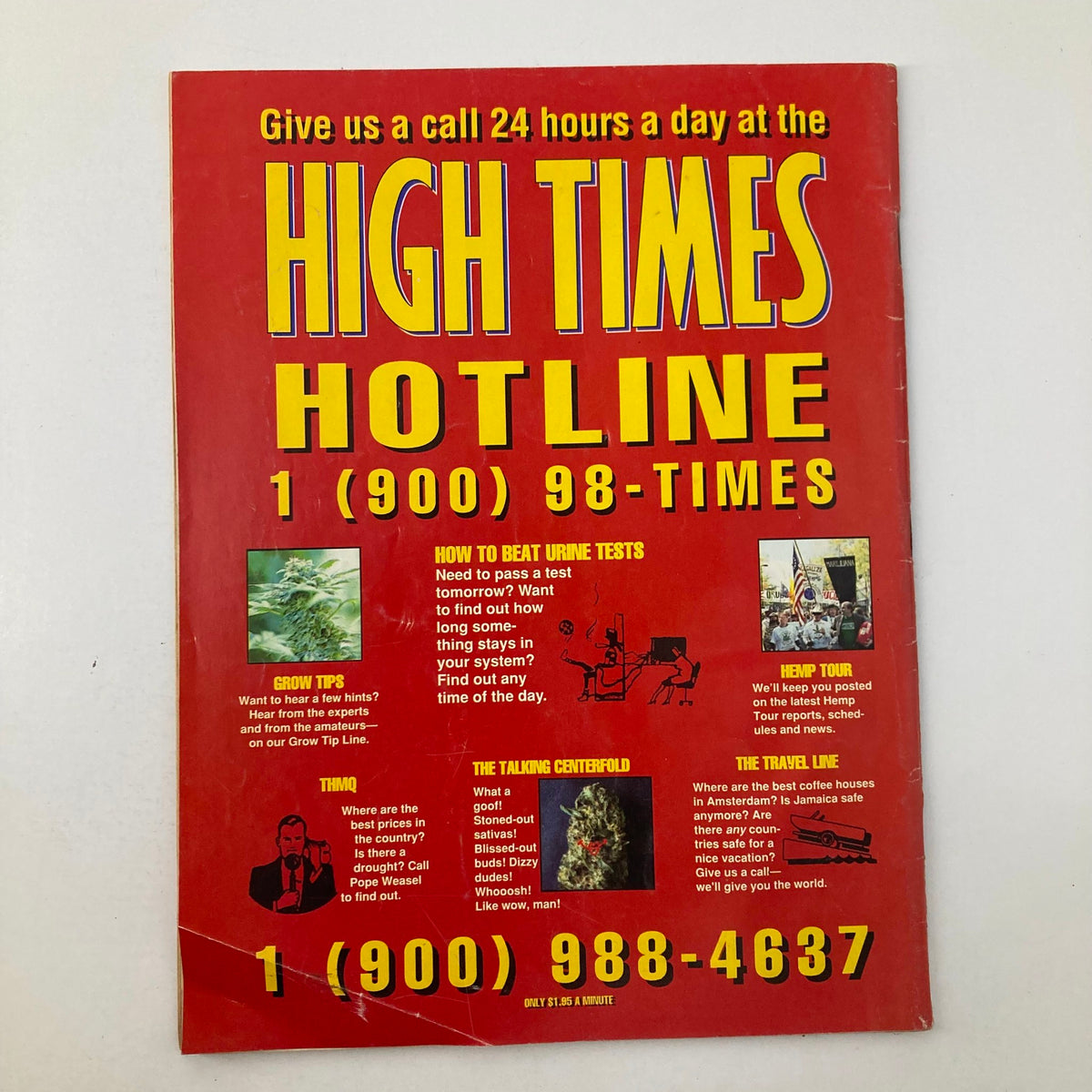 High Times Magazine December 1992 No. 208 Keith Richards - A colorful advertisement for the High Times Hotline featuring tips on growing cannabis and how to beat urine tests.