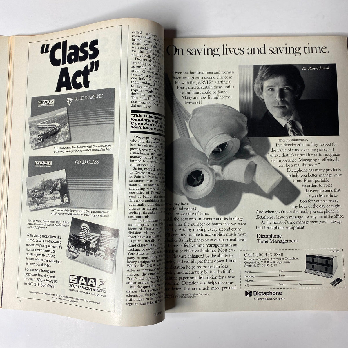 Forbes Magazine June 26, 1989 showcasing an advertisement and article about time management and effective productivity.