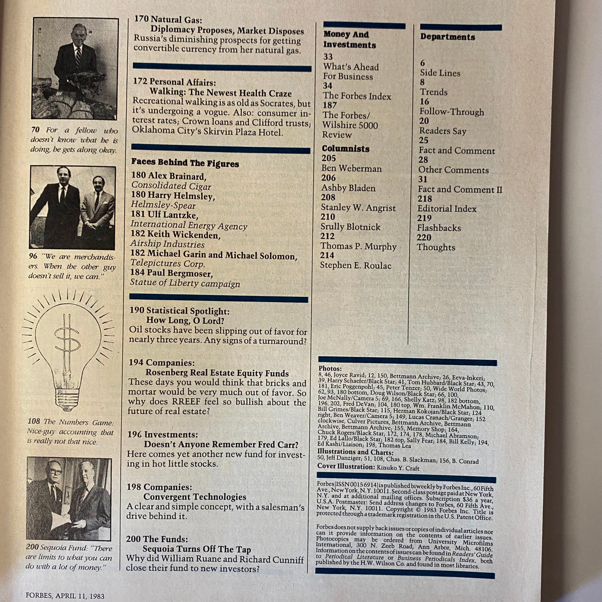Forbes Magazine April 11, 1983 - Page detailing financial insights and personal affairs, highlighting statistics and key figures in the economic landscape.