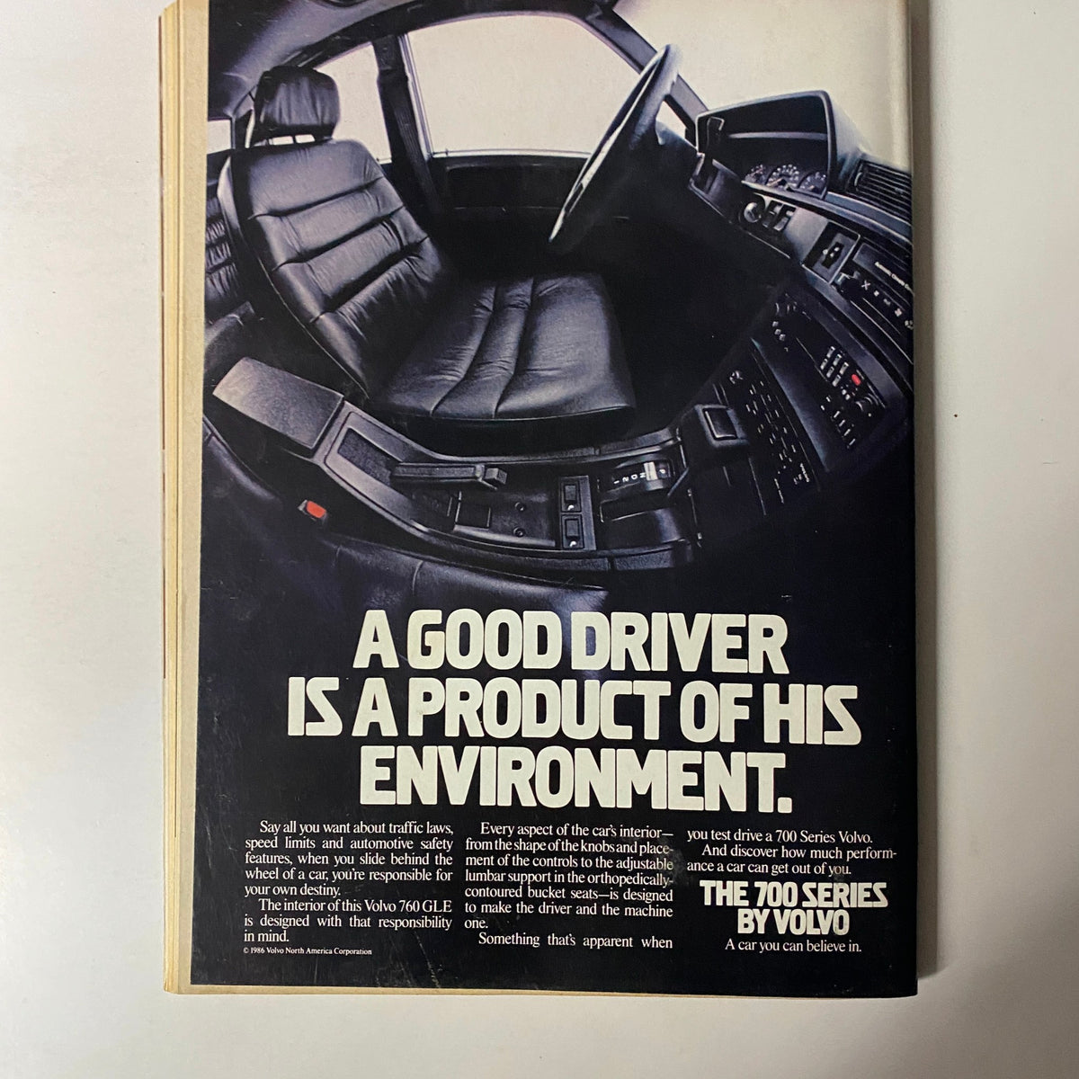 Page from Forbes Magazine May 19, 1986 displaying an advertisement for Volvo featuring a luxury car interior.