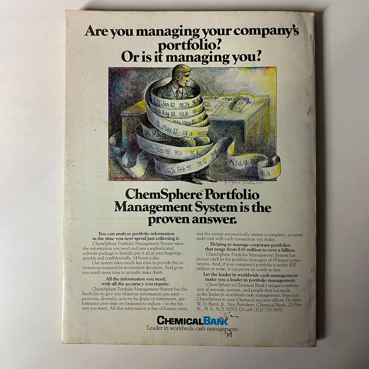 Advertisement page in Forbes Magazine from May 12, 1980, promoting ChemSphere Portfolio Management System by Chemical Bank.