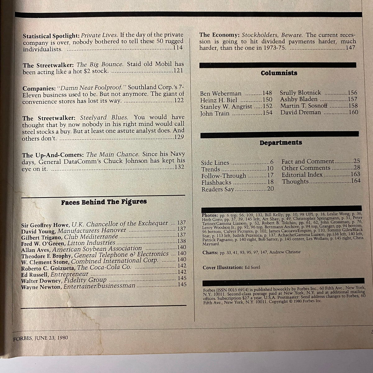 Another feature page from Forbes Magazine June 23, 1980, highlighting critical insights on companies, economic forecasts, and market challenges.