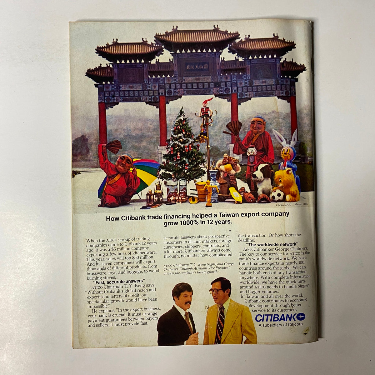 Forbes Magazine March 30, 1981, showcasing an advertisement for Citibank, illustrating how trade financing facilitated growth for a Taiwan export company.