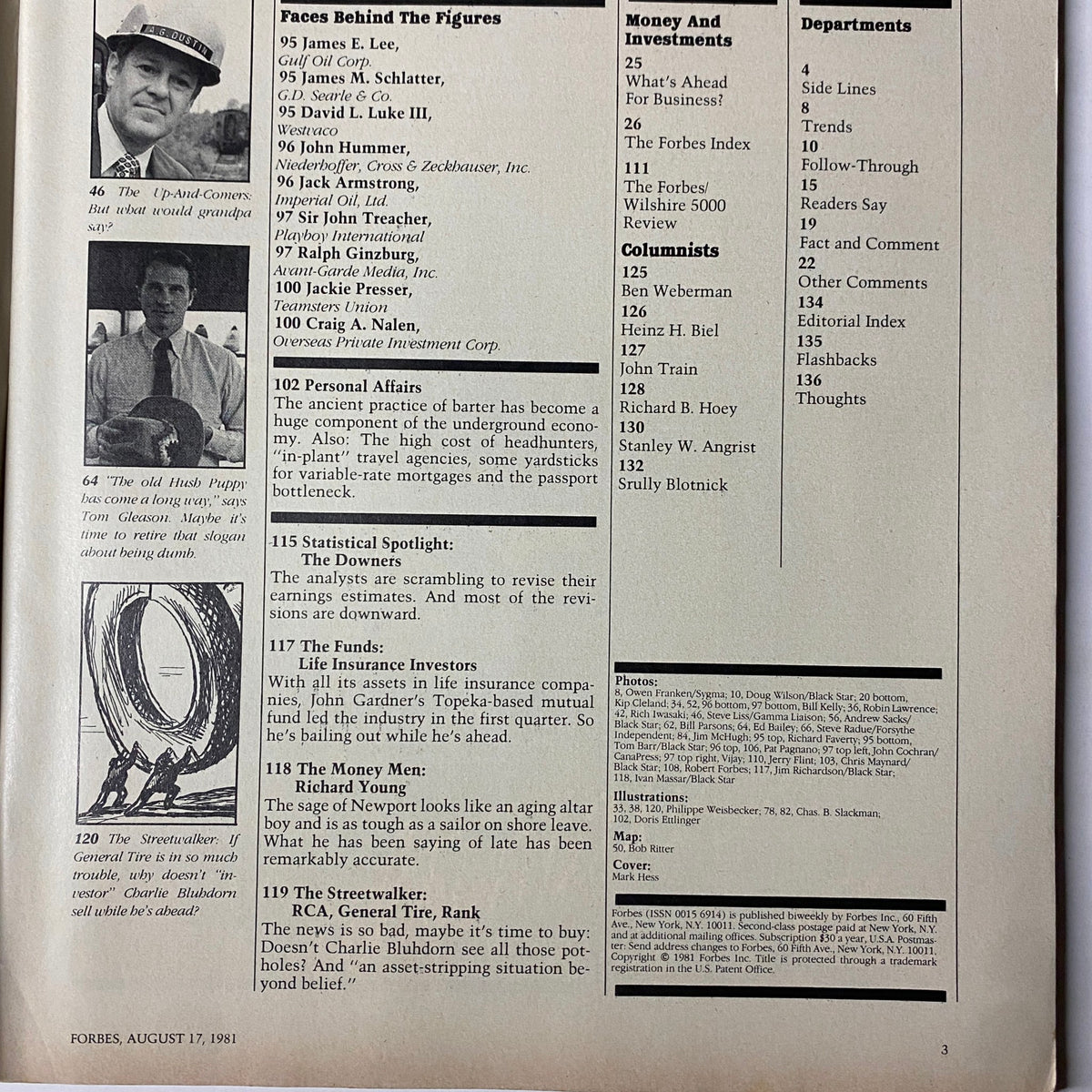 Inside page from Forbes Magazine, August 17, 1981, featuring additional articles and headlines alongside a portrait of Rupert Murdoch, highlighting key discussions in the business sector.