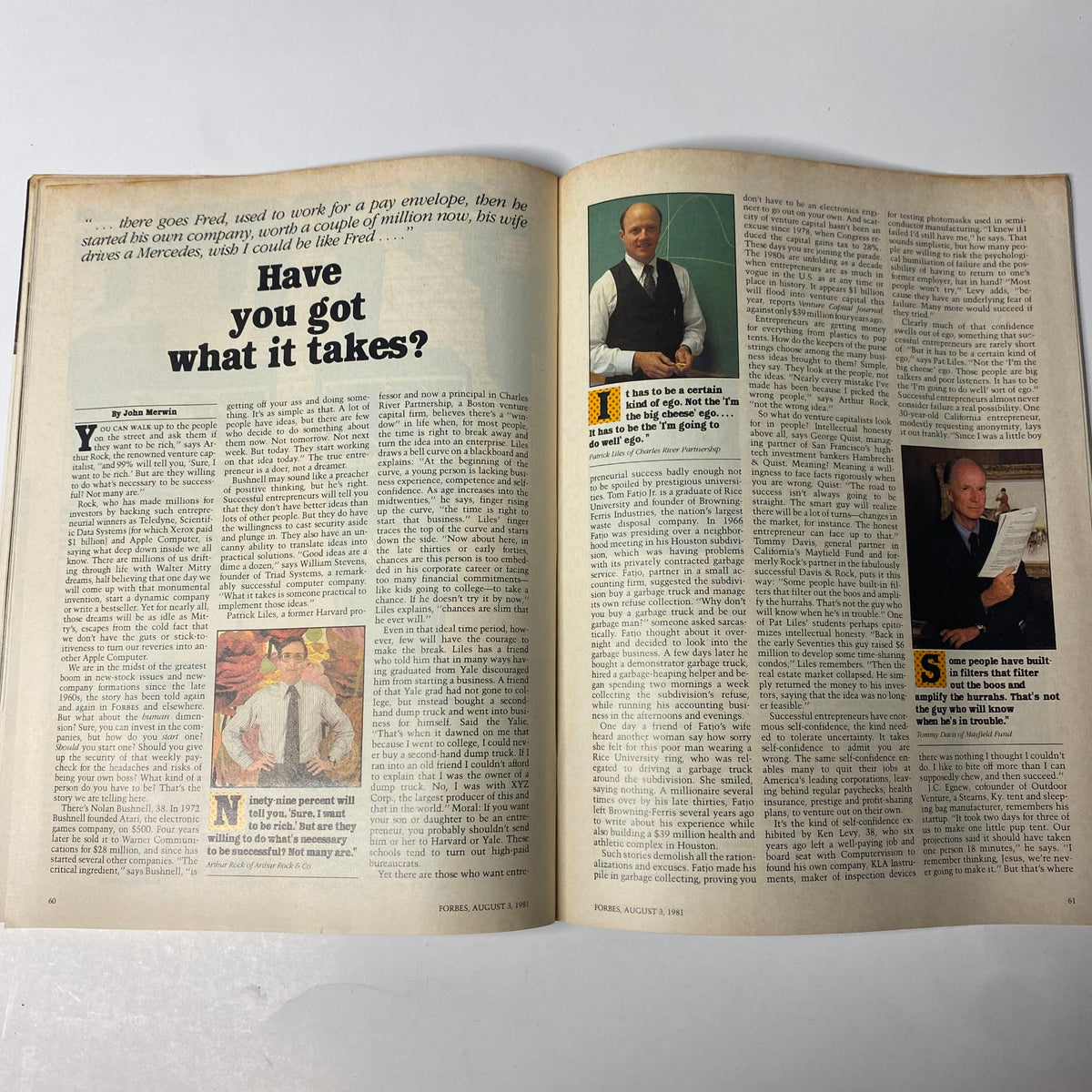 Feature article titled 'Have you got what it takes?' from Forbes Magazine August 3, 1981, discussing entrepreneurial traits and success.