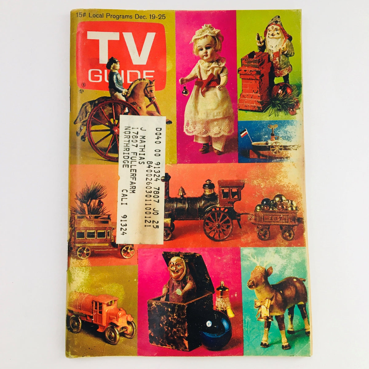 Cover of TV Guide December 19 1970 Vol 18 #51 featuring a colorful design with vintage toys and a doll, showcasing the creative cover design by Larry Schafle.