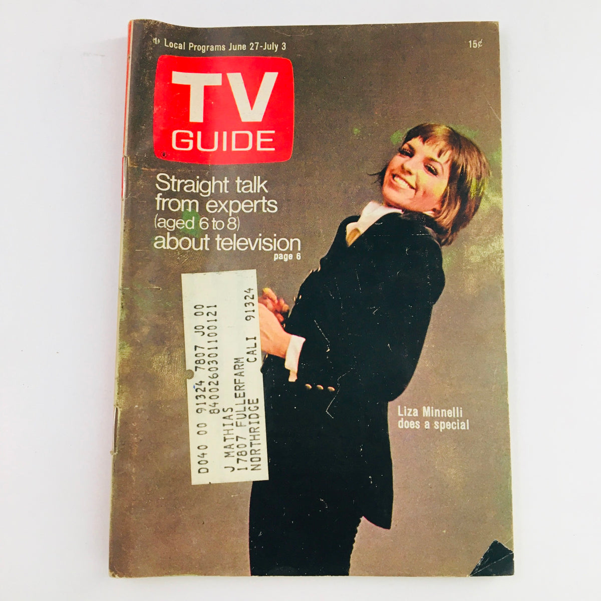 Cover of TV Guide June 27 1970 Vol 18 #26 featuring Liza Minelli, showcasing television insights and a unique address label.