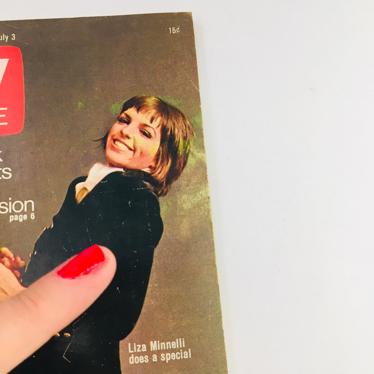 Close-up view of TV Guide June 27 1970 cover, highlighting Liza Minelli and providing insight into expert advice on television.