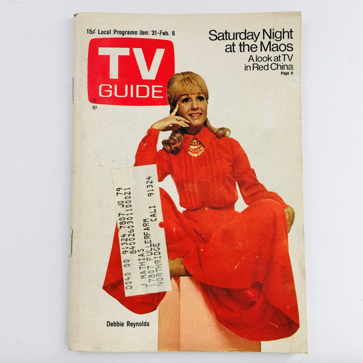 TV Guide January 31 1970 Vol 18 #5 featuring a cover photo of Debbie Reynolds in a stylish red outfit, Los Angeles CA.