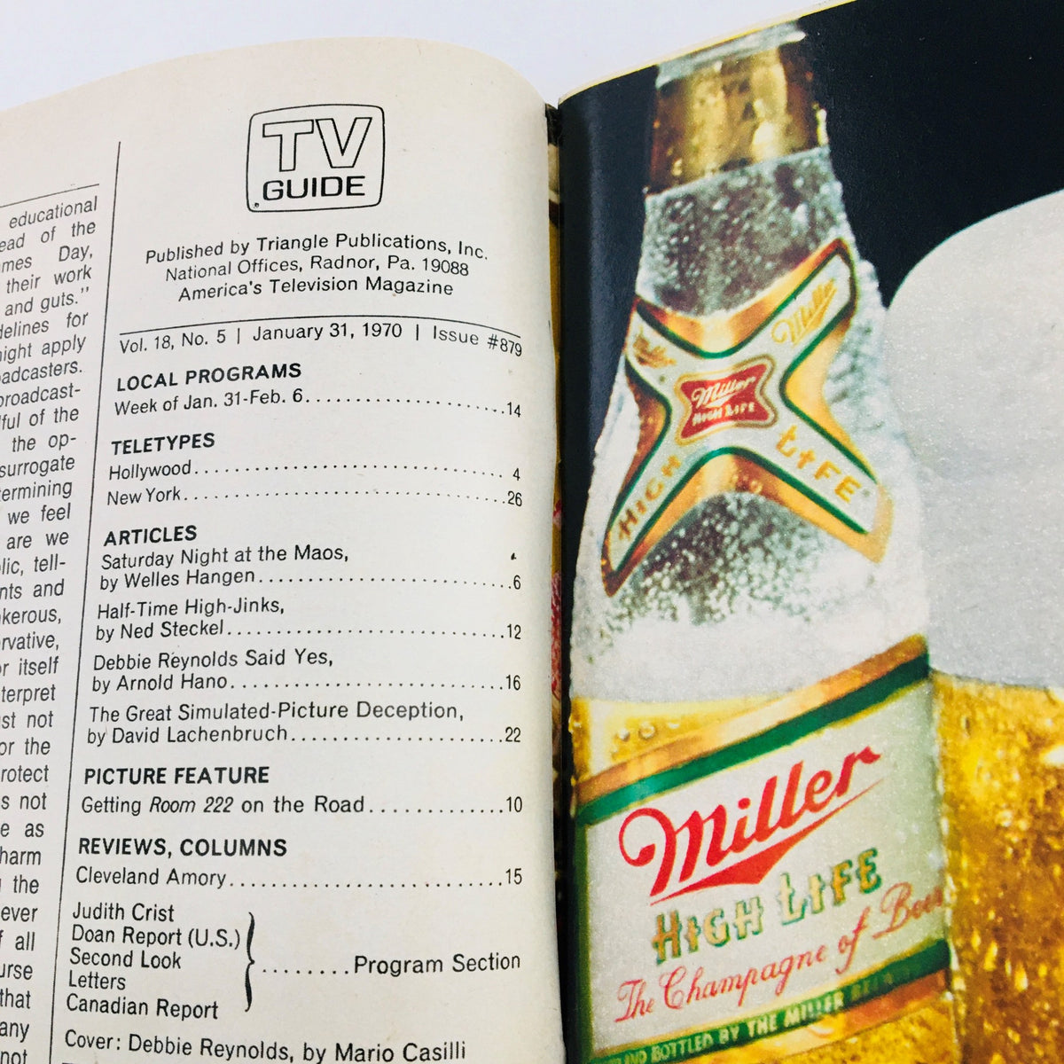 Inside page of TV Guide January 31 1970 Vol 18 #5, showcasing contents and features including articles and local programs.