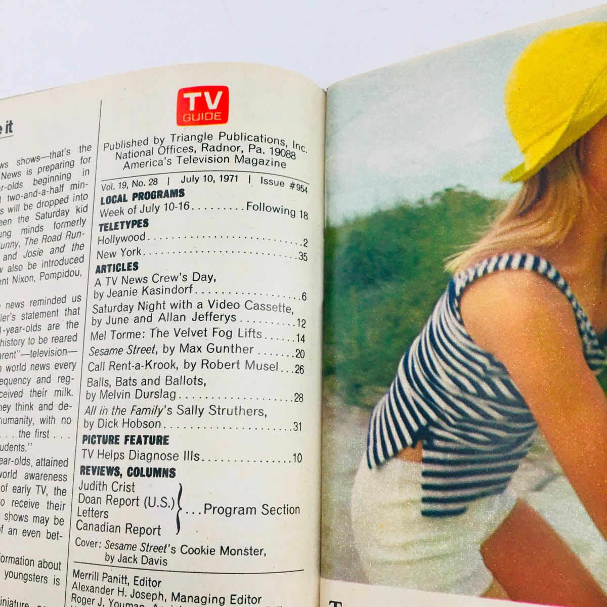 Inside page of TV Guide July 31 1971 Vol 19 #28, featuring listings and articles including one related to Sesame Street, showcasing the magazine's structured layout and content.