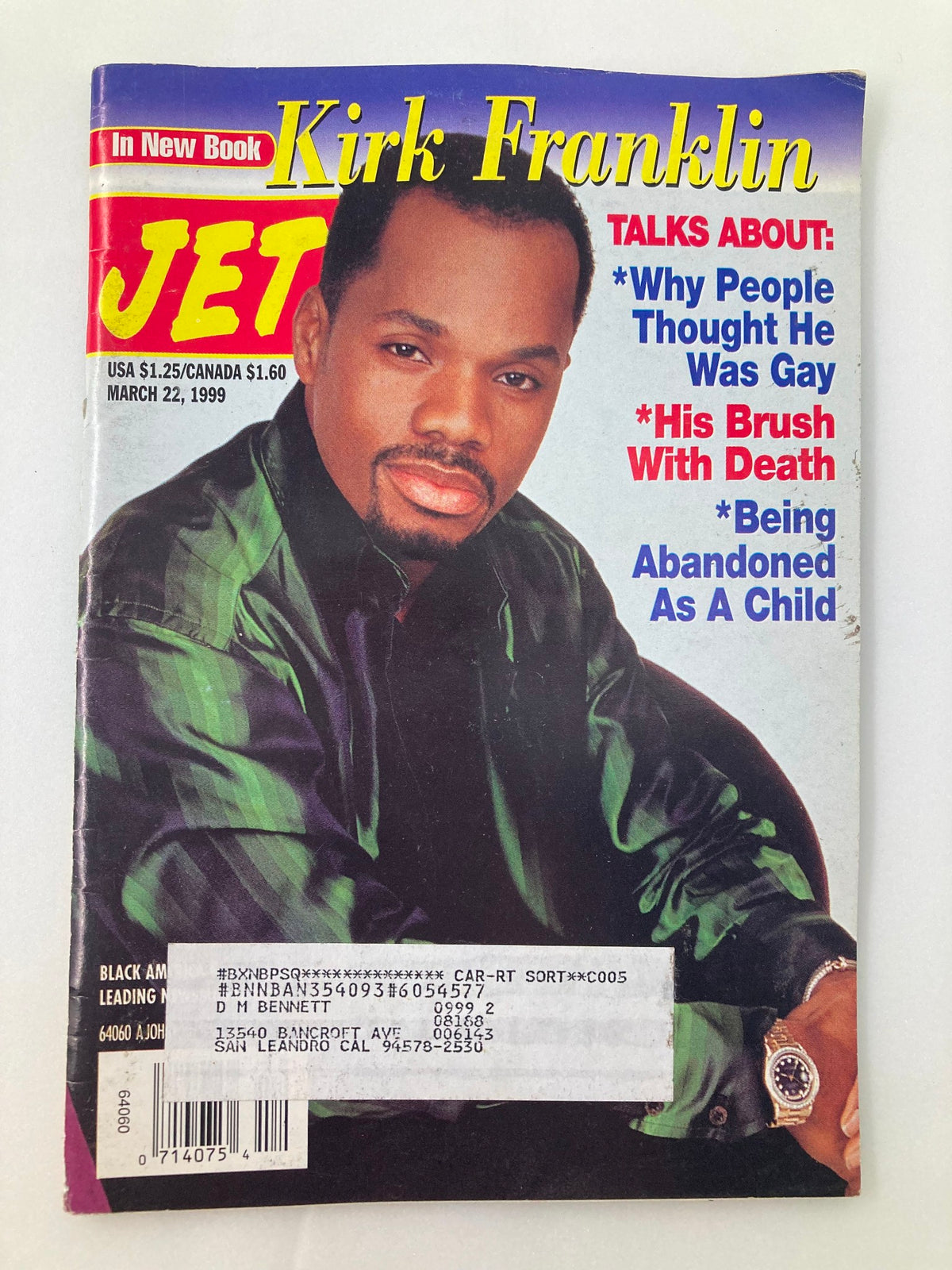 Cover of Jet Magazine March 22, 1999, featuring Kirk Franklin with headline discussing his book and personal experiences.