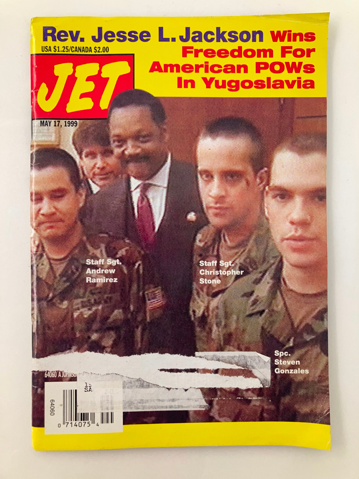 Cover of Jet Magazine, May 17, 1999, Volume 95 #24, featuring Rev. Jesse L. Jackson and American POWs from Yugoslavia, highlighting Jackson's role in securing their freedom.