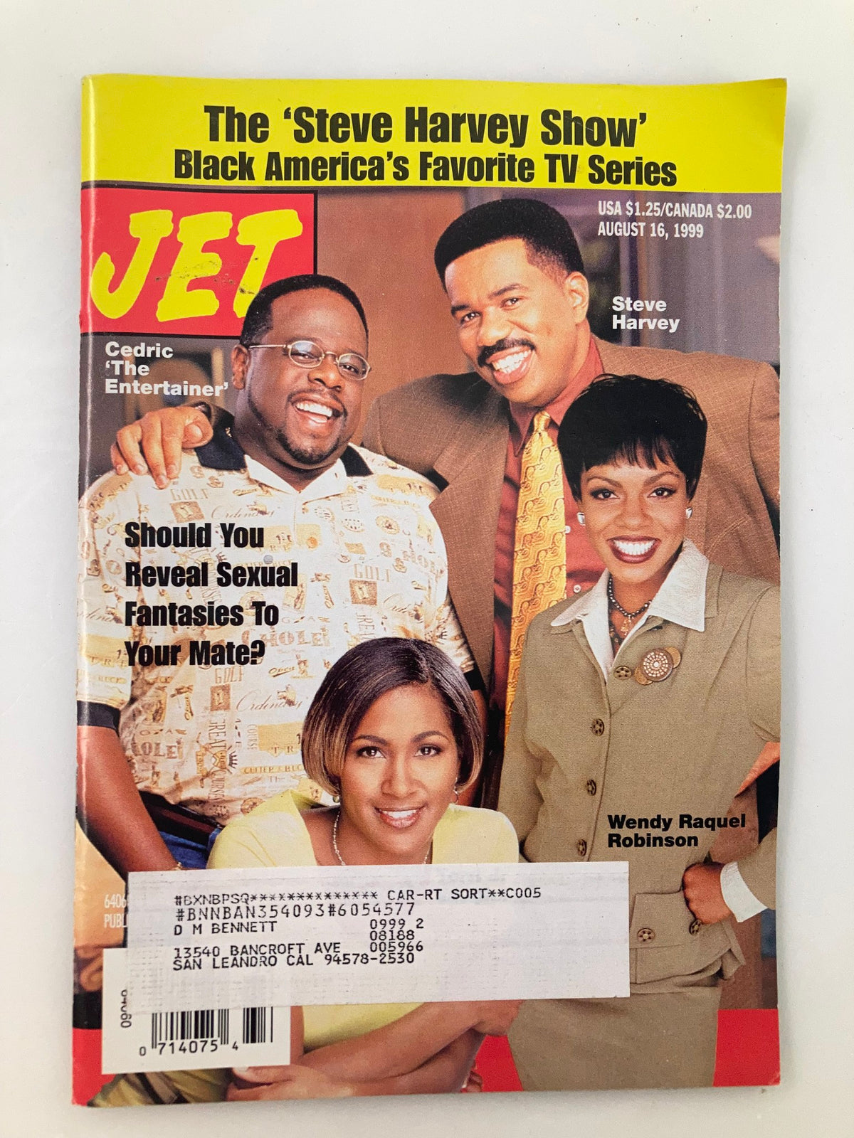 Cover of Jet Magazine August 16 1999 featuring Cedric 'The Entertainer', Steve Harvey, and Wendy Raquel Robinson, highlighting The Steve Harvey Show.