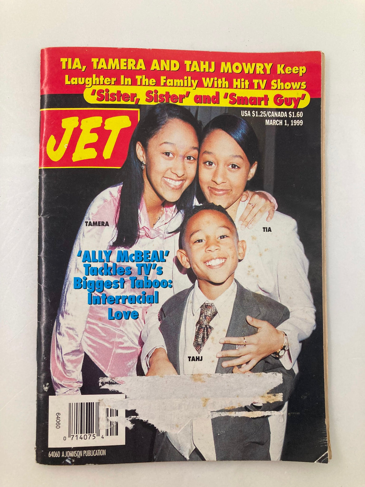 Cover of Jet Magazine March 1, 1999, Vol 95 #13 featuring Tamera, Tia, and Tahj Mowry, highlighting their shows 'Sister, Sister' and 'Smart Guy'.