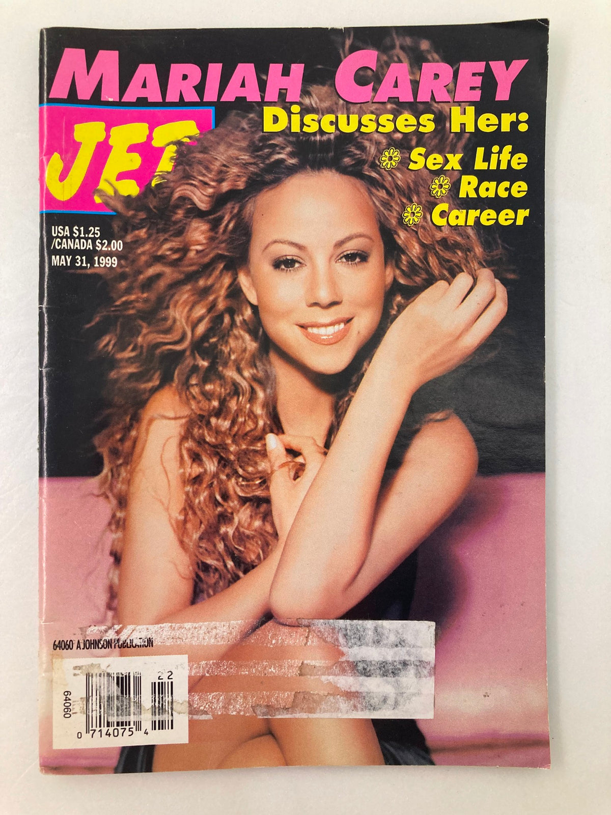 Cover of Jet Magazine from May 31, 1999, featuring Mariah Carey, with a headline discussing her sex life, race, and career. The magazine is in good condition with minor wear and a plastic protective covering.
