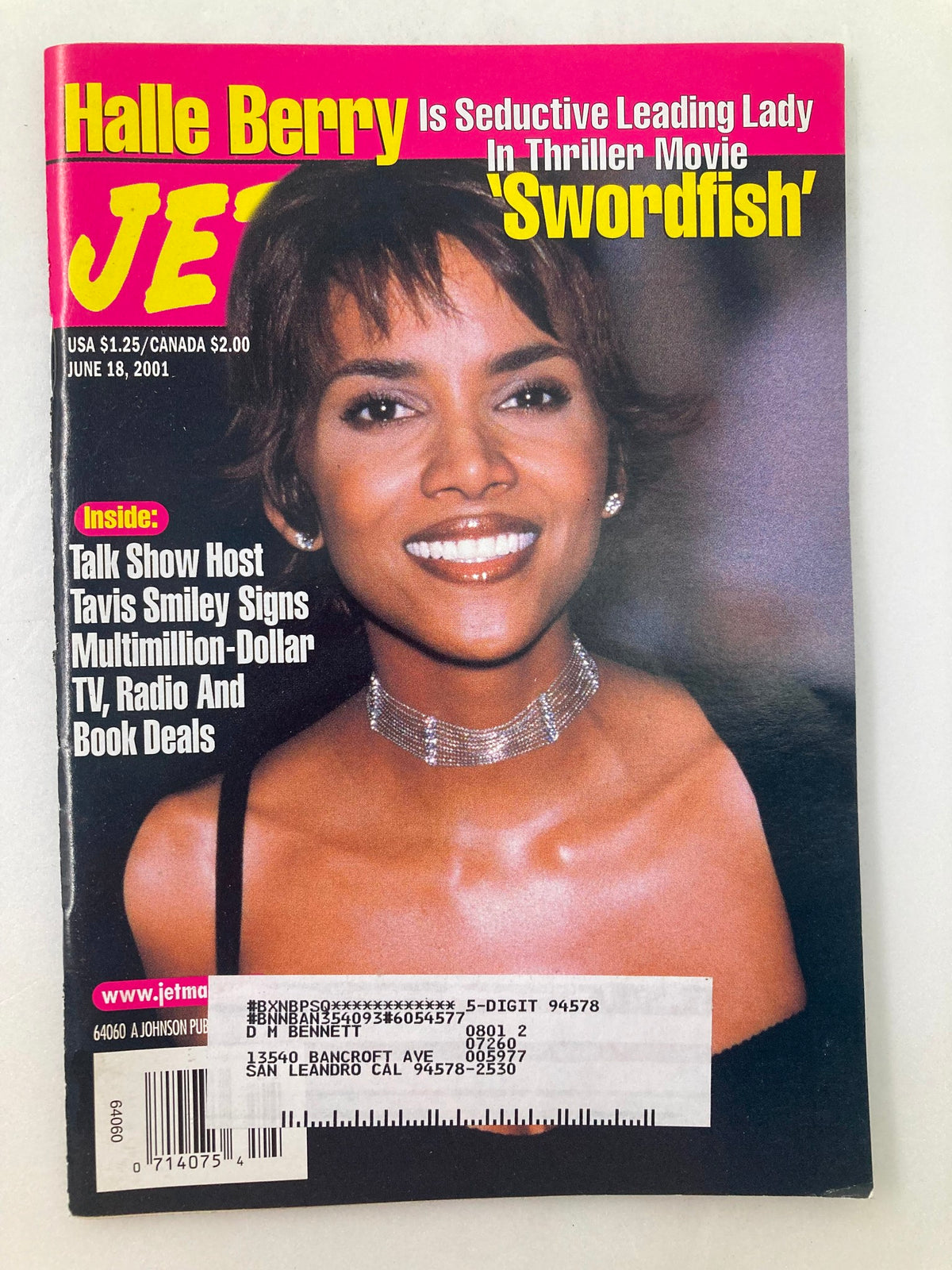 Jet Magazine cover from June 18, 2001, featuring Halle Berry as the seductive leading lady in the thriller 'Swordfish.'
