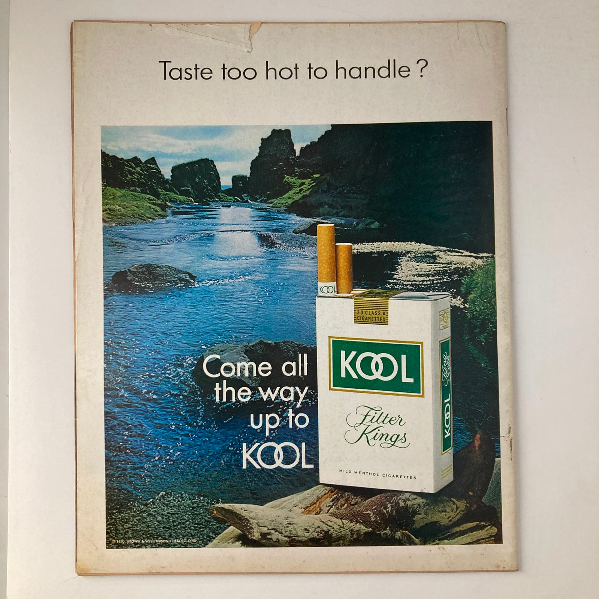 Advertisement page from VTG Life Magazine December 4 1970, showcasing KOOL Filter Kings cigarettes against a scenic background.
