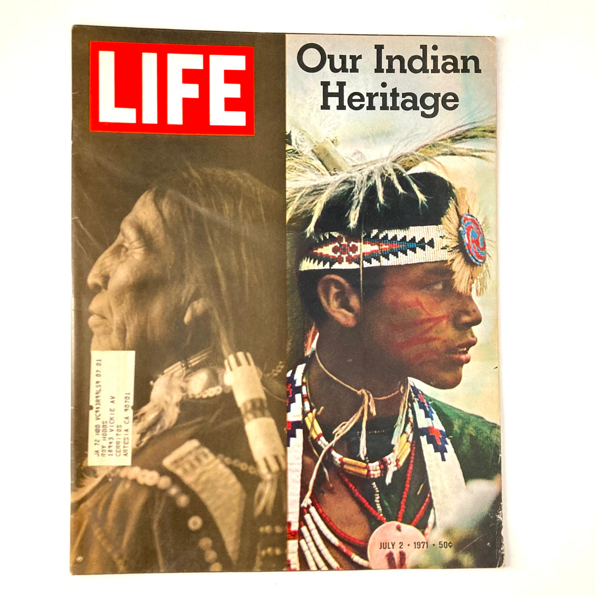 Cover of VTG Life Magazine July 2 1971 Vol 71 No. 1 featuring 'Our Indian Heritage' with images of Native American individuals.