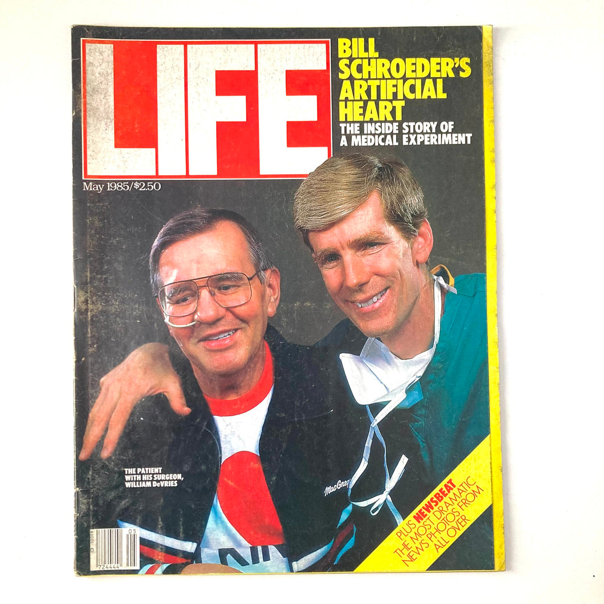 Cover of VTG Life Magazine May 1985 Vol 8 #5 featuring patient Bill Schroeder and surgeon William DeVries, highlighting the story of an artificial heart medical experiment.