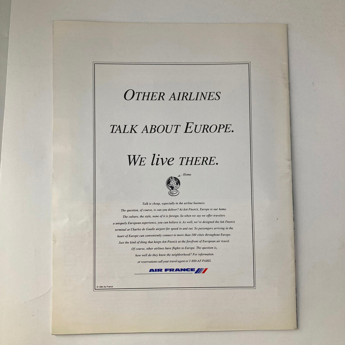 Advertisement page from France Magazine Summer 1994 No. 31, promoting Air France with a message about their connection to Europe.