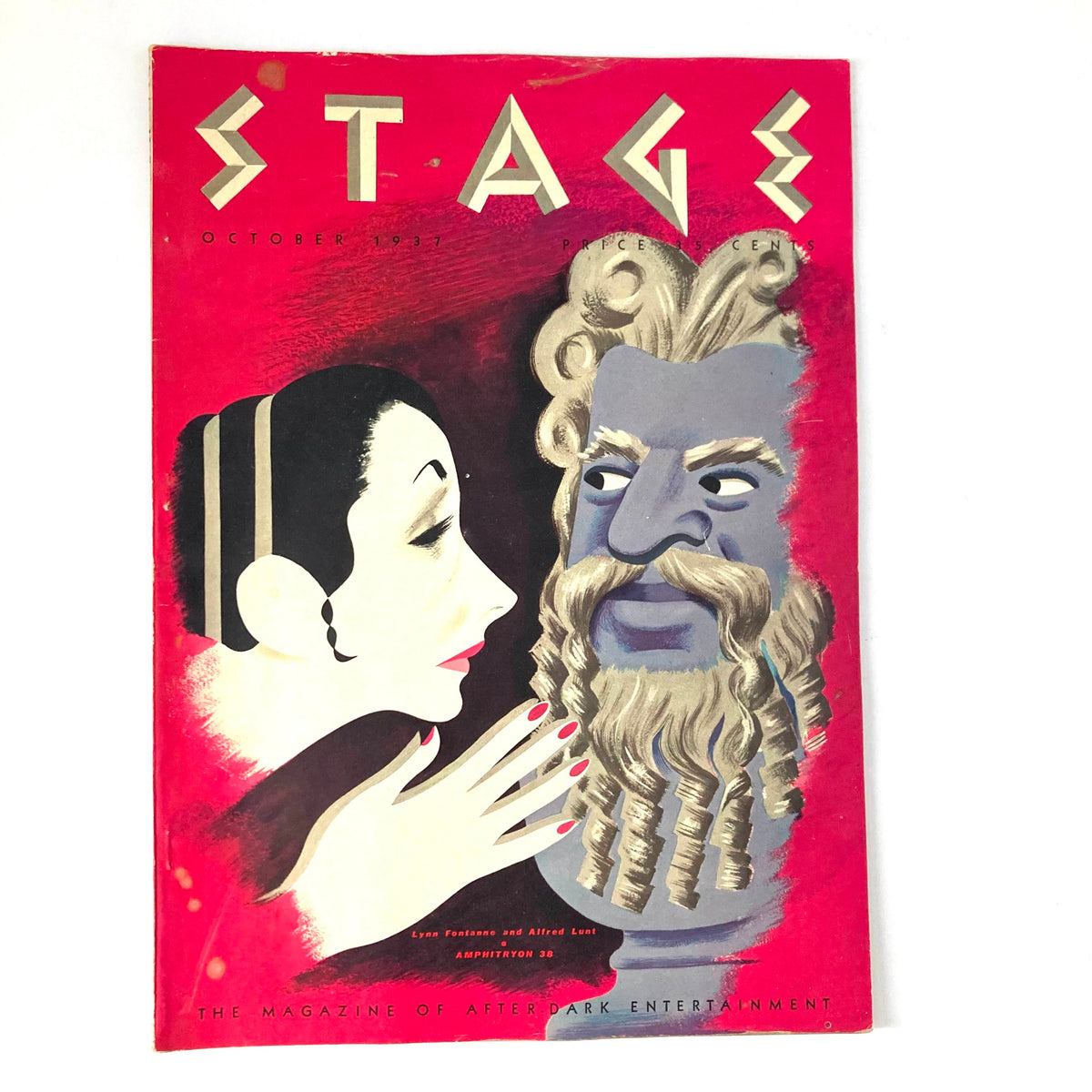 VTG Stage Magazine October 1937 featuring an artistic cover illustration depicting Lynn Fontanne and Alfred Lunt, focusing on theatrical culture.