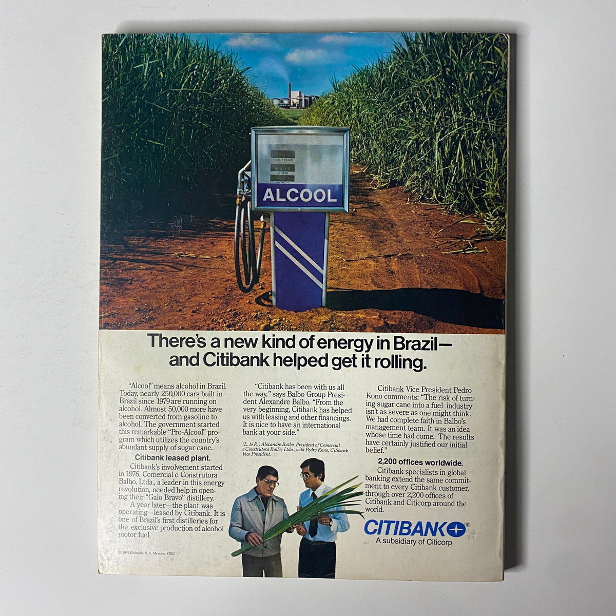 Inside page of Forbes Magazine from January 4, 1982, including a feature on the evolution of energy technology in Brazil with Citibank's role.