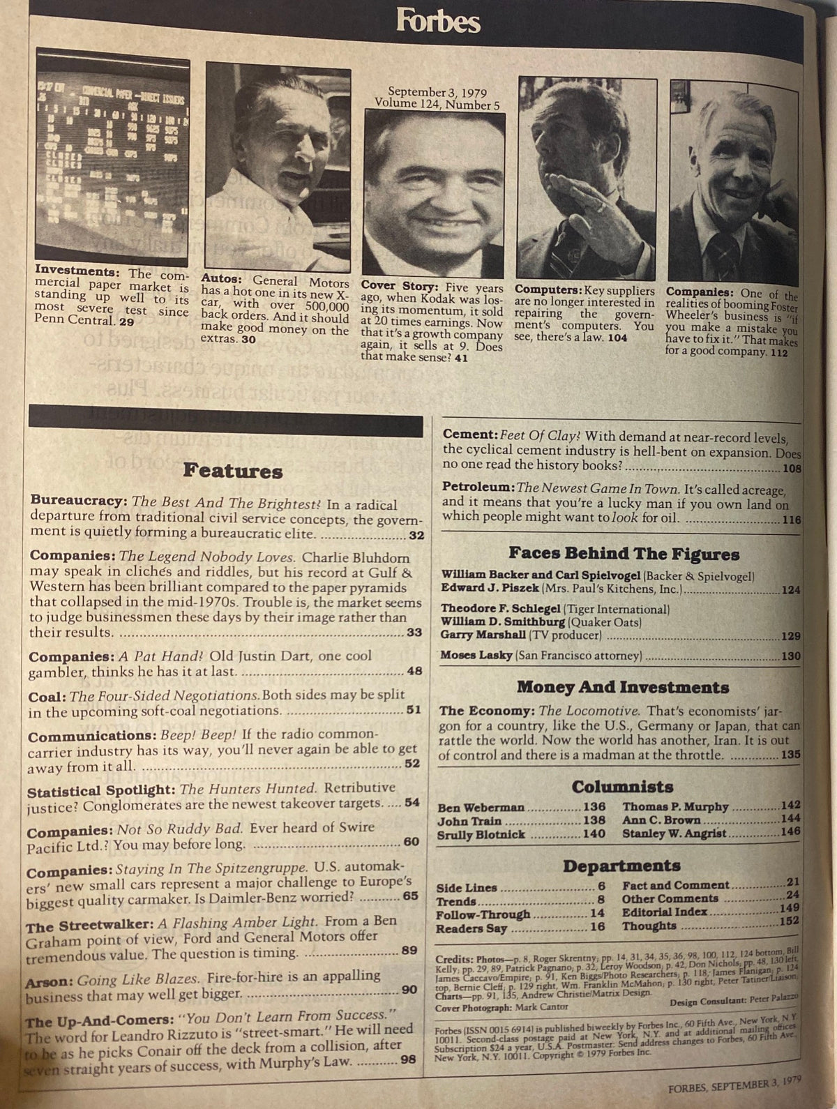 Forbes Magazine September 3, 1979 featuring important business insights, including articles on investments, auto industry trends, and an analysis of Eastman Kodak's performance.