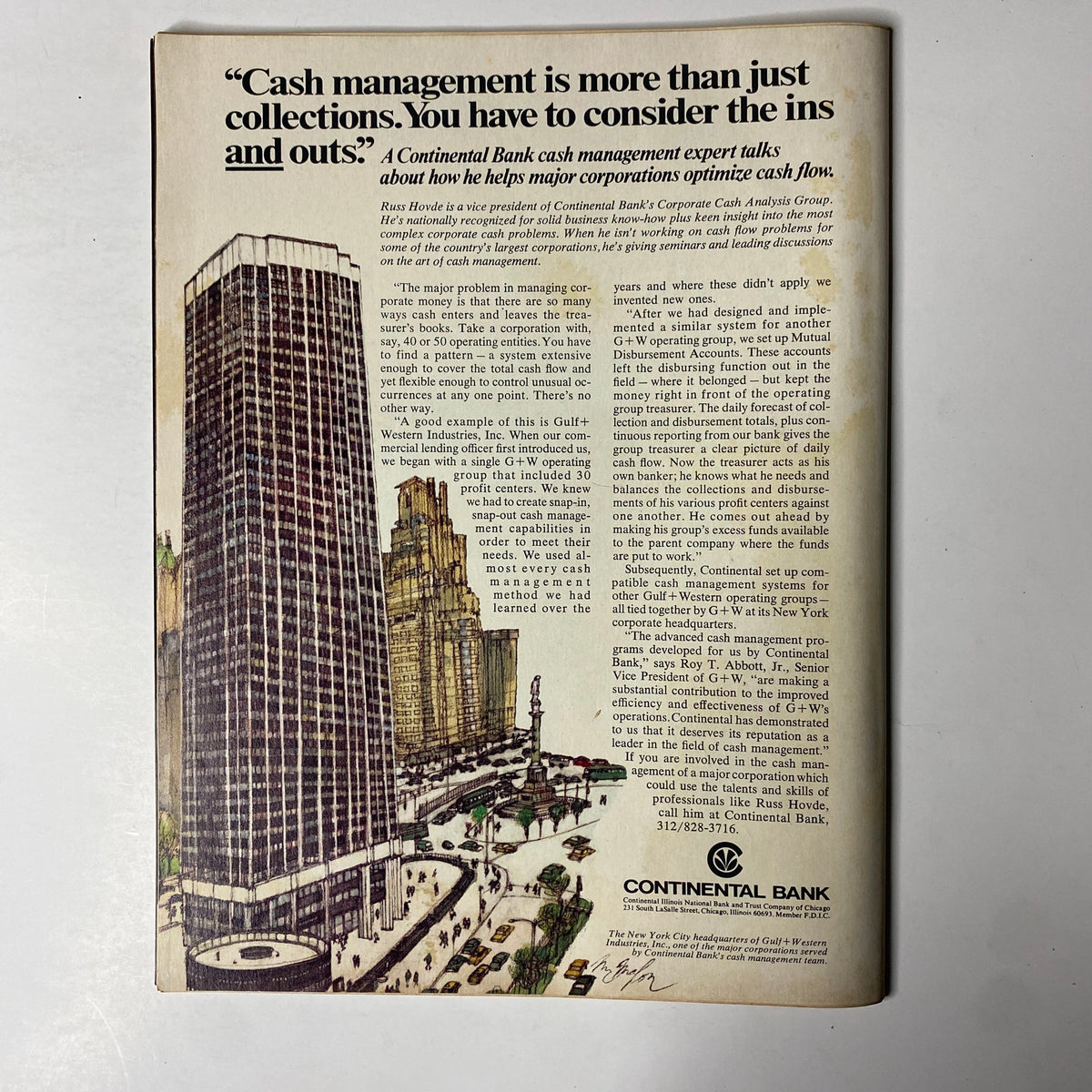 Back cover of Forbes Magazine July 15, 1972, featuring an advertisement for Continental Bank, discussing corporate cash management strategies.