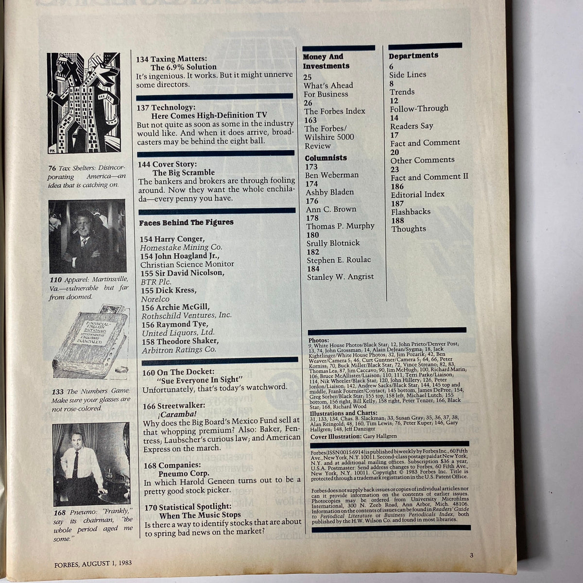 Interior page of Forbes Magazine August 1, 1983 showing various sections and articles regarding financial trends including cash management.