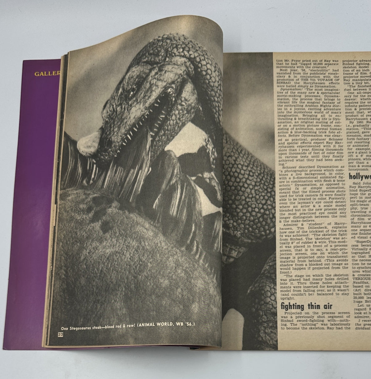 Image from Famous Monsters of Filmland No. 93 October 1972 featuring a dramatic black and white illustration of a dinosaur attacking its prey.