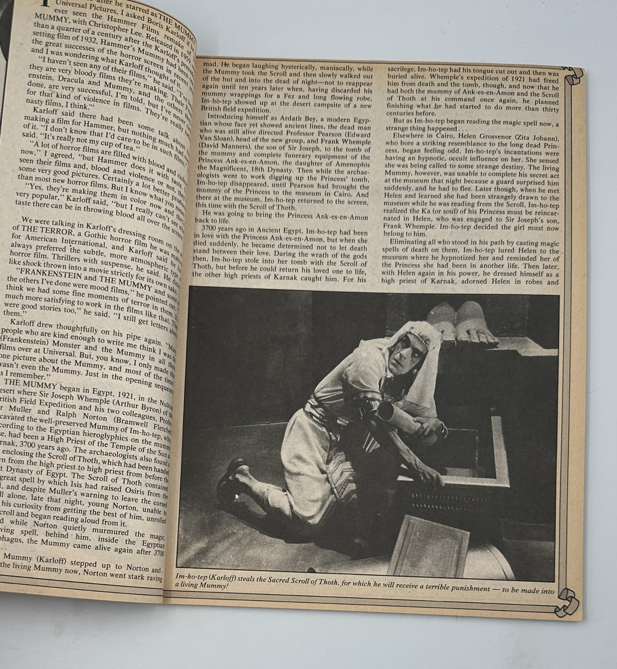 Image from 'Monsters of the Movies No. 6' depicting a classic horror scene with actors in dramatic poses, showcasing the influence of Boris Karloff in cinema.