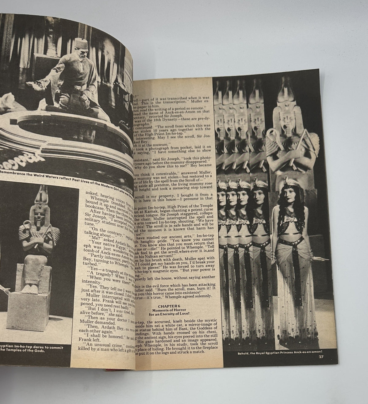 Page from Famous Monsters of Filmland No. 143, May 1978, showcasing an article about The Mummy with black and white images related to the classic film.