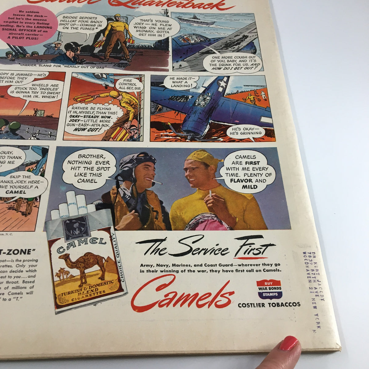 Back cover of Life Magazine from September 17, 1945, showcasing comic strip illustrations and an advertisement for Camel cigarettes, reflecting 1940s culture.
