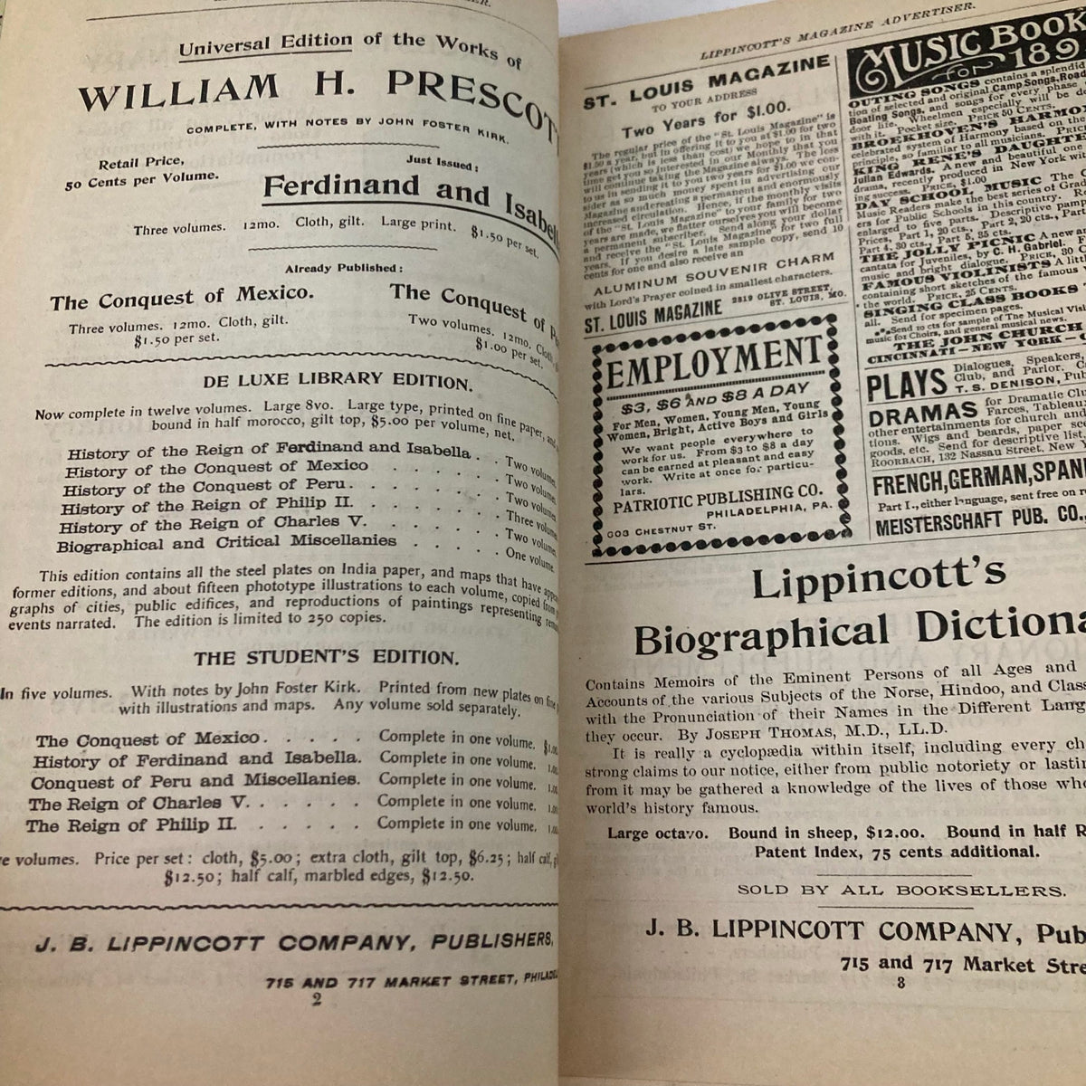 Inside pages of the vintage Lippincott's Magazine from March 1894 featuring 'A Desert Claim' by Mary E. Stickney, showcasing other literary works and advertisements from the late 19th century.