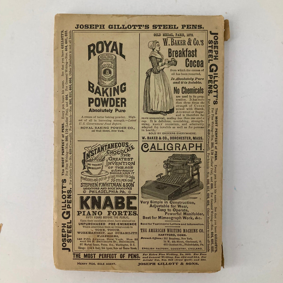 Image from VTG Lippincott's Magazine June 1892 featuring an advertisement for Joseph Gillott's Steel Pens, highlighting vintage marketing style and historical product offerings.